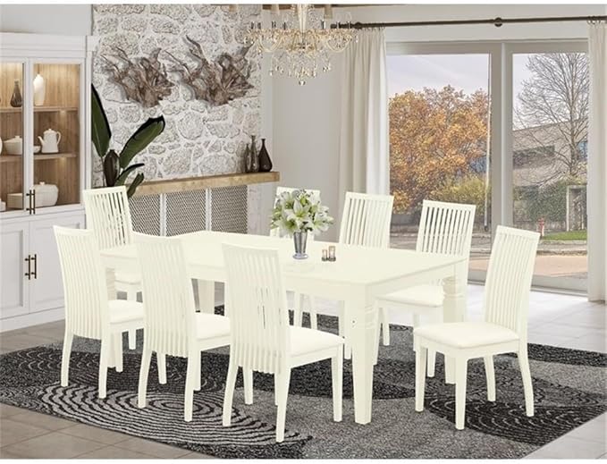 East West Furniture LGIP9-LWH-C 9 Piece Dining Room Table Set Includes a - Image 2