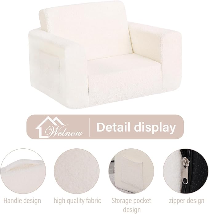 Welnow Toddler Chair, 2-in-1 Soft Sherpa Kids Sofa, Convertible Toddler Couch - Image 4