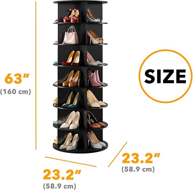 SpaceAid Black 7-Tier Spinning Rotating Shoe Rack Organizer, Shoe Display Tower - Image 2
