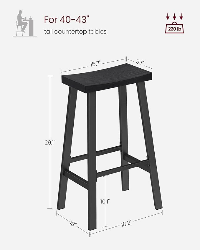 VASAGLE Bar Stools Set of 2, Counter Height Stools, Bar Chairs - Image 3