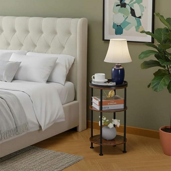 Small Round Side Table for Small Spaces, 3-Tier Round Accent Table Slim Side - Image 4