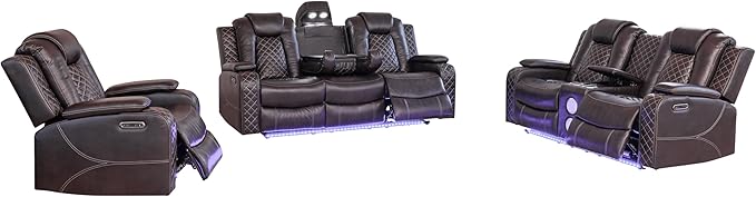 Ball & Cast Power Recliner Sofa Set Leather Reclining Sofa Set Living Room - Image 12