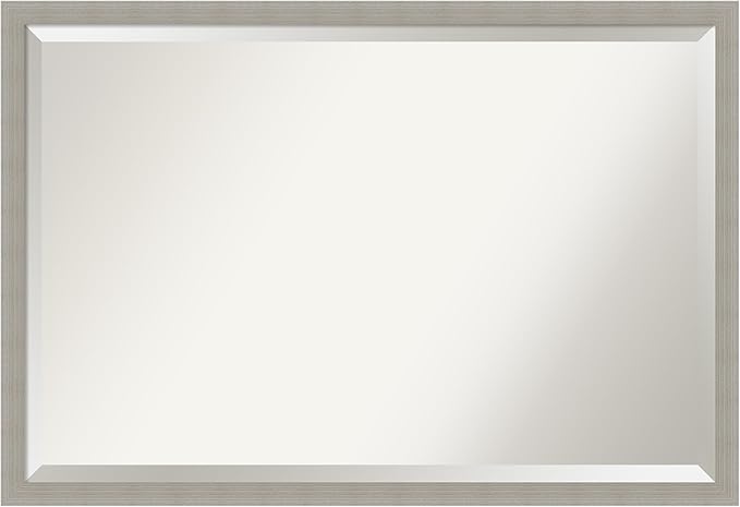 Amanti Art Grey Wall Mirror 26x38 Woodgrain Stripe Grey Rectangle Bathroom by AmantiArt