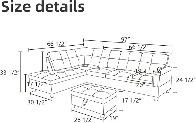 L Shaped Sectional Couches, Leather Couch Modular Sectional Sofa - Image 2