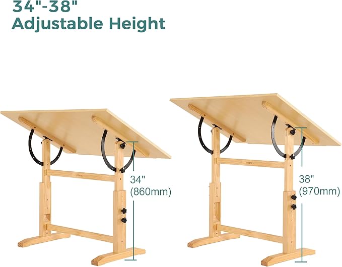 VISWIN Wood Drafting Table for Adults, Solid Pine Wood Artist Desk for Drawing - Image 5