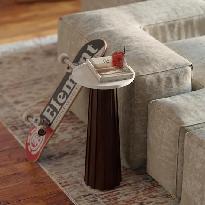 Ma'gro Drink Table – Solid Mango Wood Fluted Base by Relso