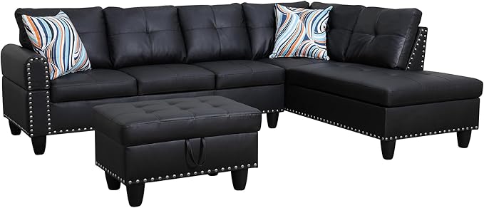 Osparple L Shaped Couch Faux Leather Sectional Couch Upholstered 3 Pieces Sofas - Image 4