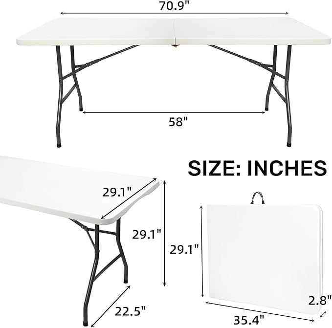 Goaste 6 Foot Folding Table, Portable Plastic Dining Table, Fold-in-Half Heavy - Image 3