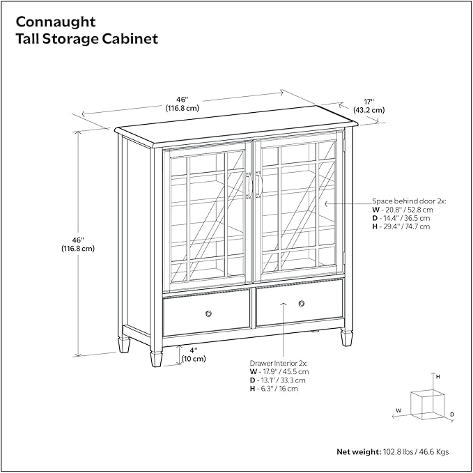 SIMPLIHOME Connaught SOLID WOOD 46 inch Wide Traditional Tall Storage Cabinet - Image 3
