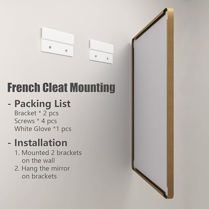 44x30 Gold Framed Mirror for Bathroom, Brushed Gold Brass Bathroom Mirror - Image 6