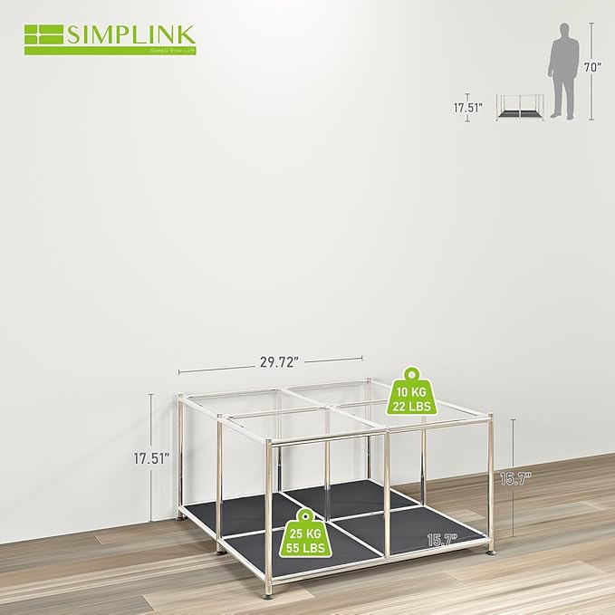 Matte Coffee Table with Open Storage, Square Tempered Glass Storage Rolling - Image 3