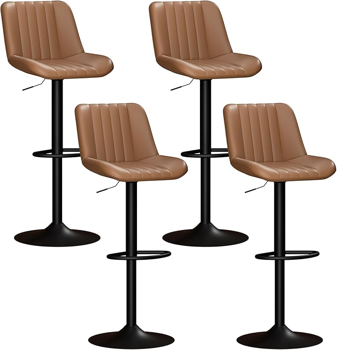 Shintenchi Swivel Bar Stools Set of 4, Adjustable Faux Leather Upholstered - Image 8