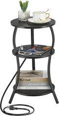 Small Round Side Table with Charging Station, 3-Tier Waist Circular End Table by YEAKOO