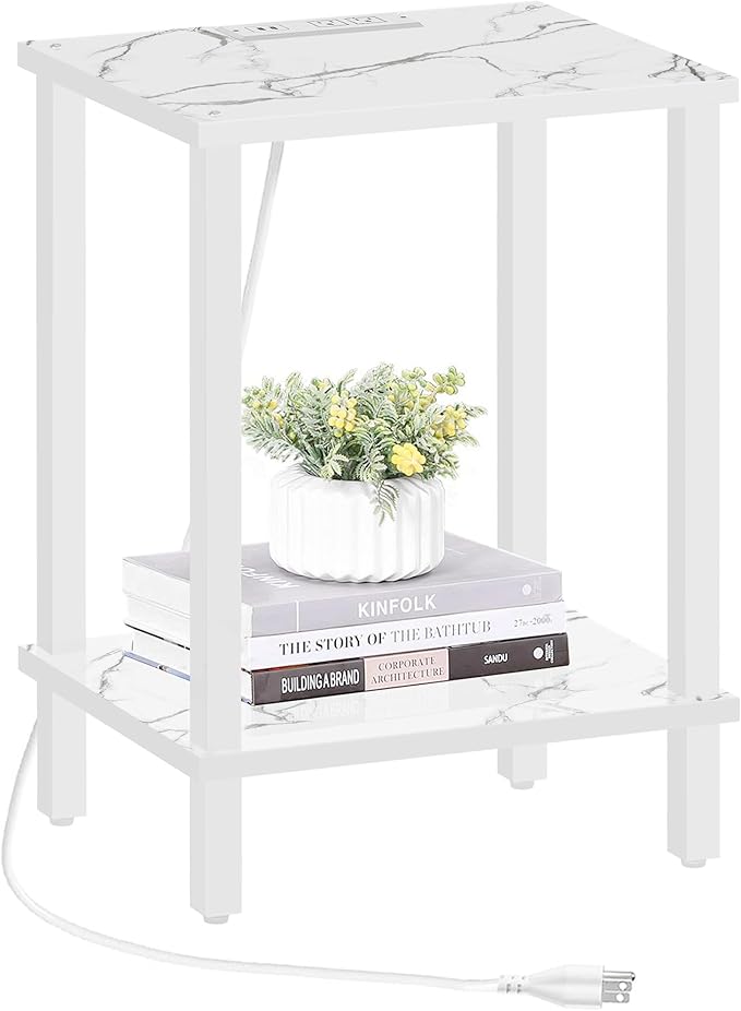 TUTOTAK End Table with Charging Station, Small Side Table with Outlets by WelcometotheTUTOTAKHome
