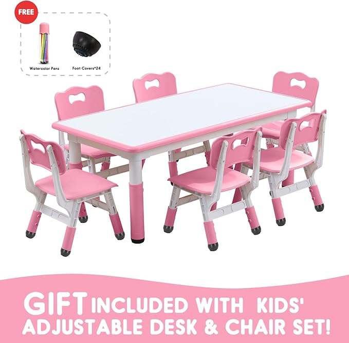 Kids Table and Chairs Set, Height Adjustable Desk - Image 4