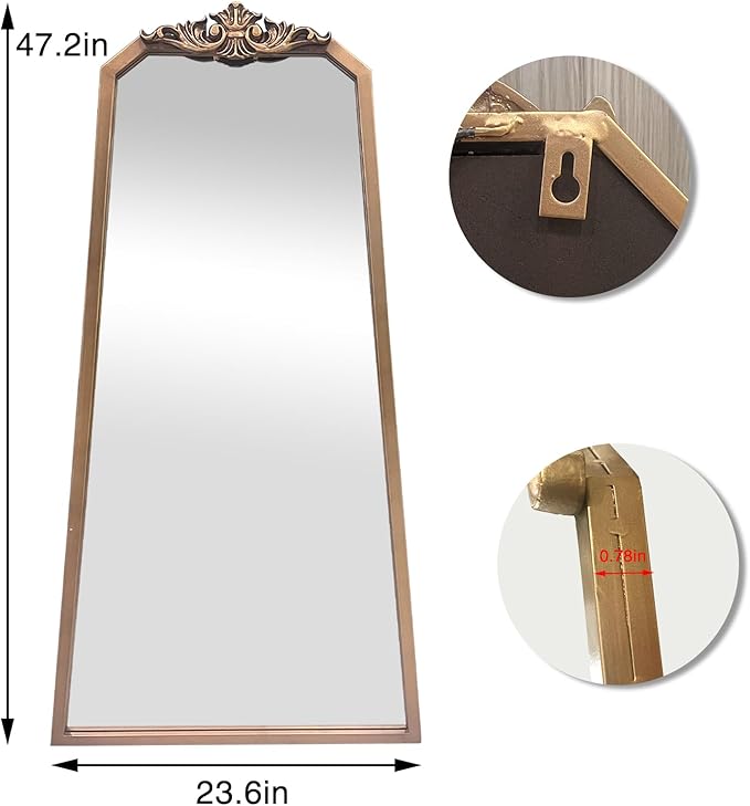 POZINO Brass Vintage Mirror, 47.2"x 24" Arched Decorative Wall Mirror - Image 4