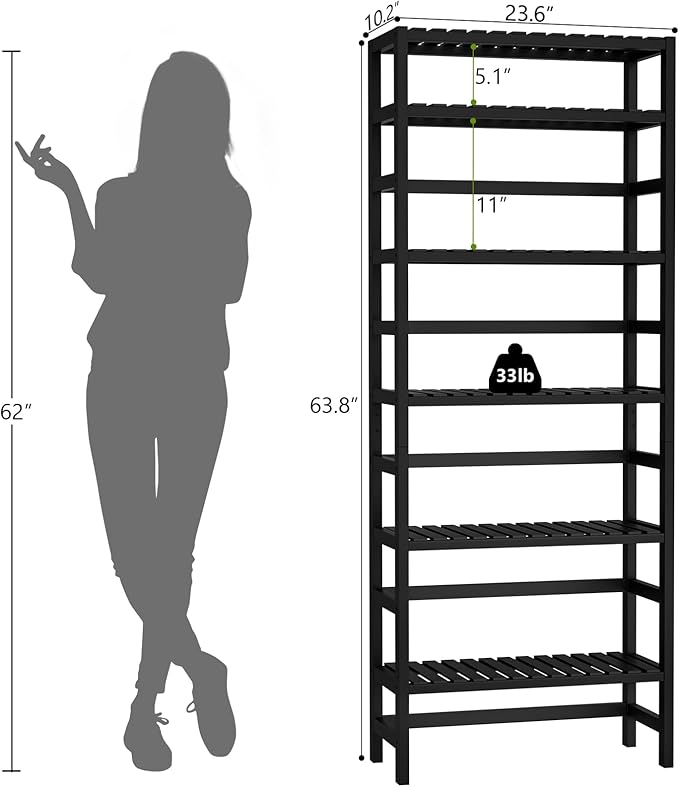 Homykic 6-Tier Bamboo Bookshelves and Bookcases, Adjustable 63.4”Tall Shallow - Image 3