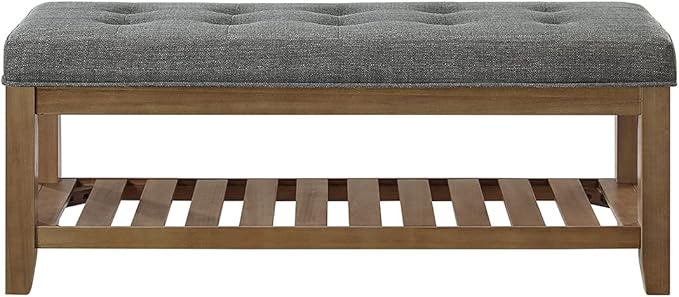 24KF Large Rectangular Upholstered Tufted Linen Fabric Ottoman Bench, Padded - Image 4