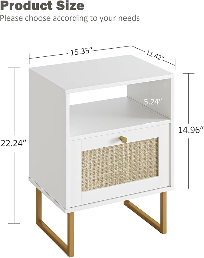 Rattan Nightstand, Boho Night Stand Farmhouse Wood Bedside Table - Image 2