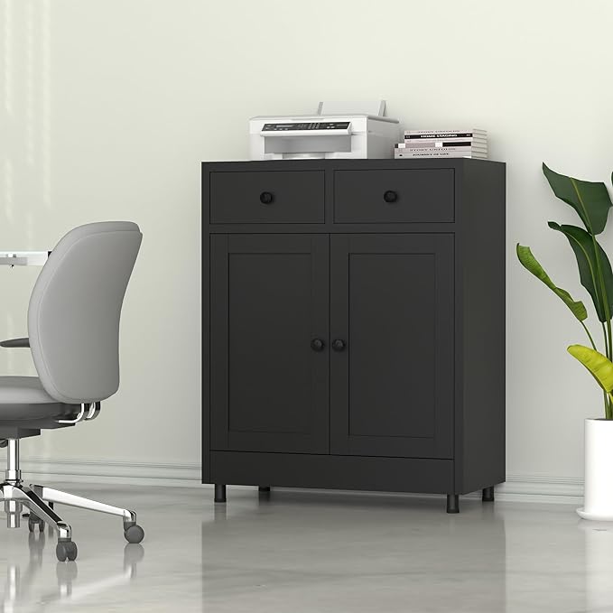 Metal Storage Cabinet with 2 Drawers and Adjustable Shelf, Sideboard Buffet - Image 9