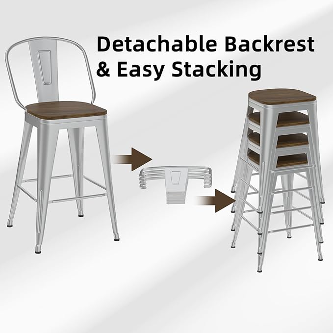 26” Swivel Bar Stools Set of 4, Counter Height Bar Stools Wooden Seat, Metal - Image 6