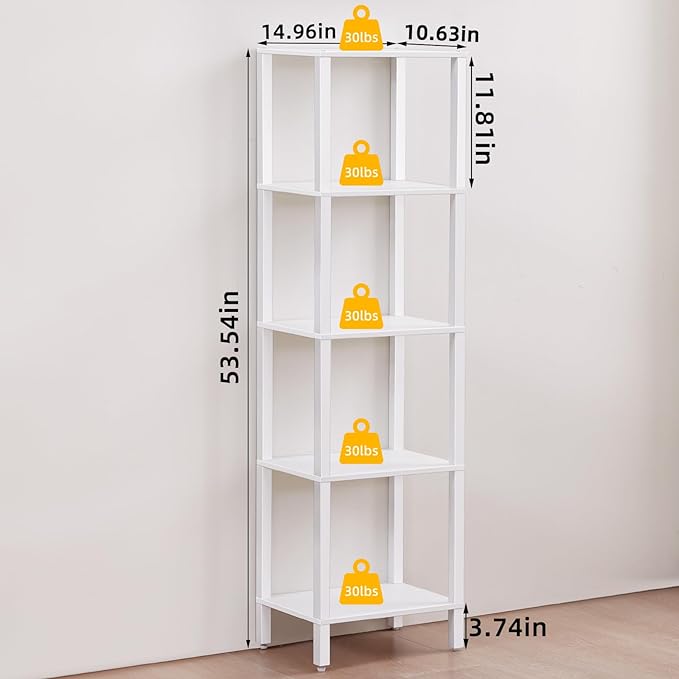 54in Tall Bookshelf 5-Tier Small Narrow Bookcase, Skinny Book Shelf - Image 2