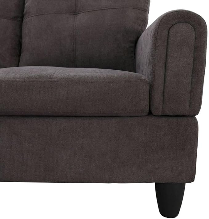 Dark Brown L-Shaped 3-Piece Flannel Sofa - Image 4