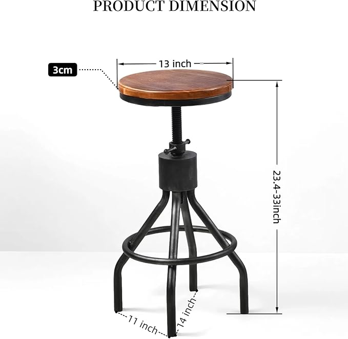 Set of 2 Industrial Bar Stool-Vintage Counter Dining Chair-Swivel Stools-Tall - Image 3