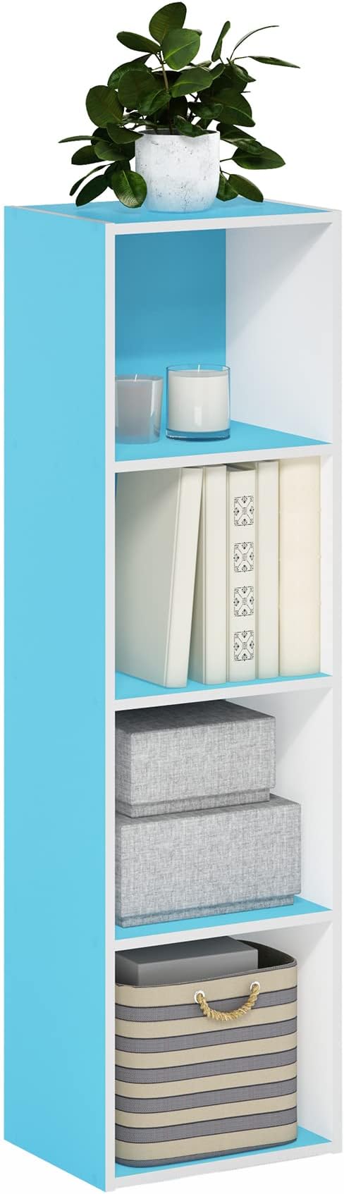 Furinno Luder Bookcase / Book / Storage, 4-Tier Cube, Light Blue/White by Furinno-FitsYourSpaceFitsYourBudget