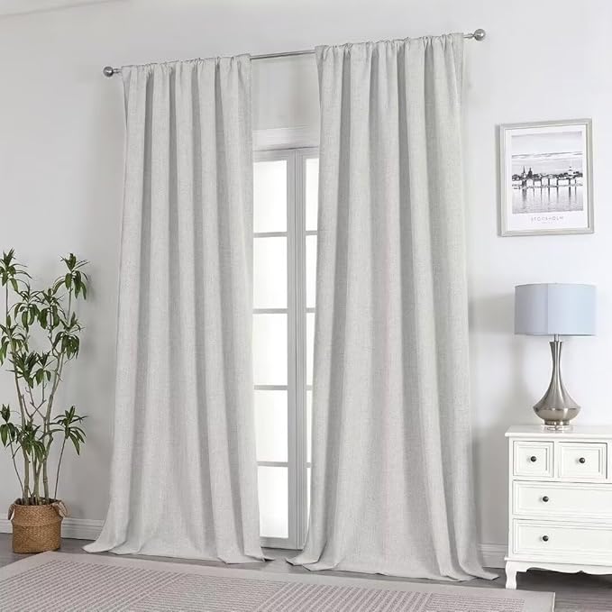 Joydeco Natural Linen Curtains 96 inch Length 2 Panels Set Burg 100% Blackout - Image 7