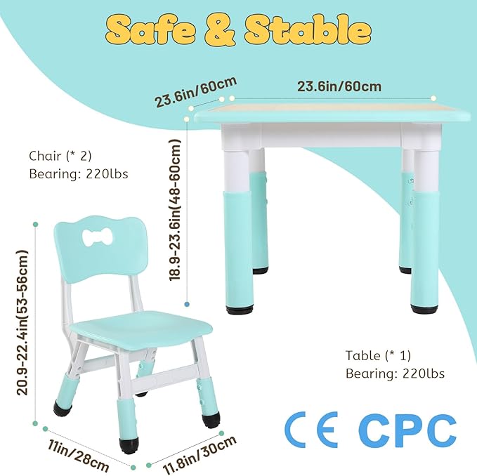 FUNLIO Kids Table and 2 Chairs Set, Height Adjustable Toddler Table and Chair - Image 6