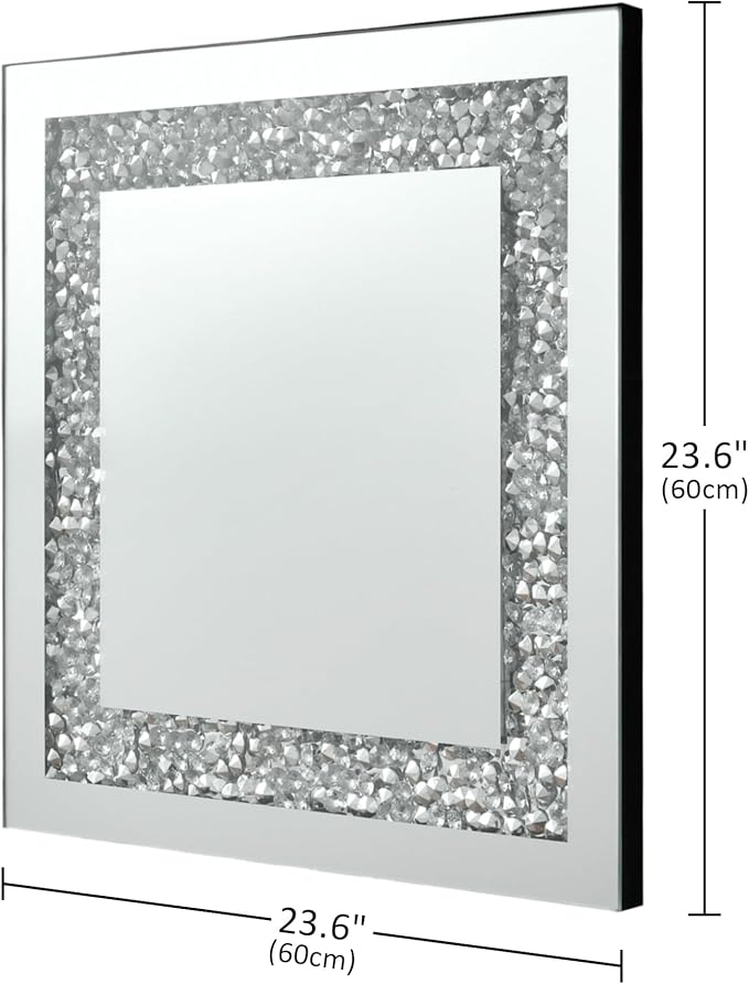 Crystal Decorative Mirror-24 x24 Rectangle Gorgeous Silver Mirror, Crush - Image 3