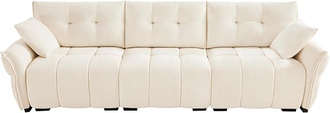Modern Chenille Fabric 3-Seat Sofa w/ 2 Pillows, Premium Upholstery Living Room - Image 4