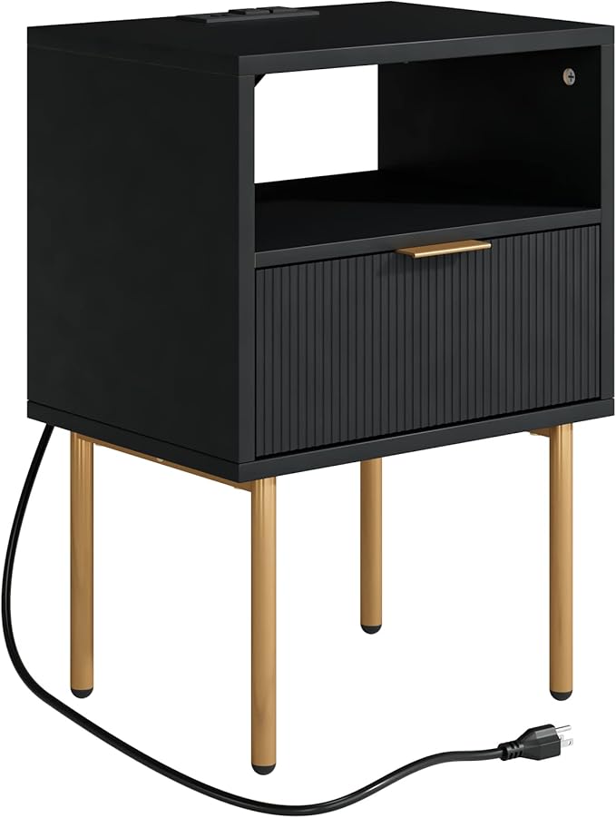 Masupu Nightstand with Charging Station, Mid-Century Modern Bedside Table with - Image 8