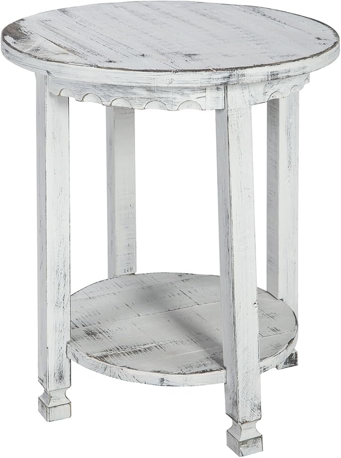 Rustic Cottage Round End Table w/ 1 Shelf, Farmhouse Style - Image 8