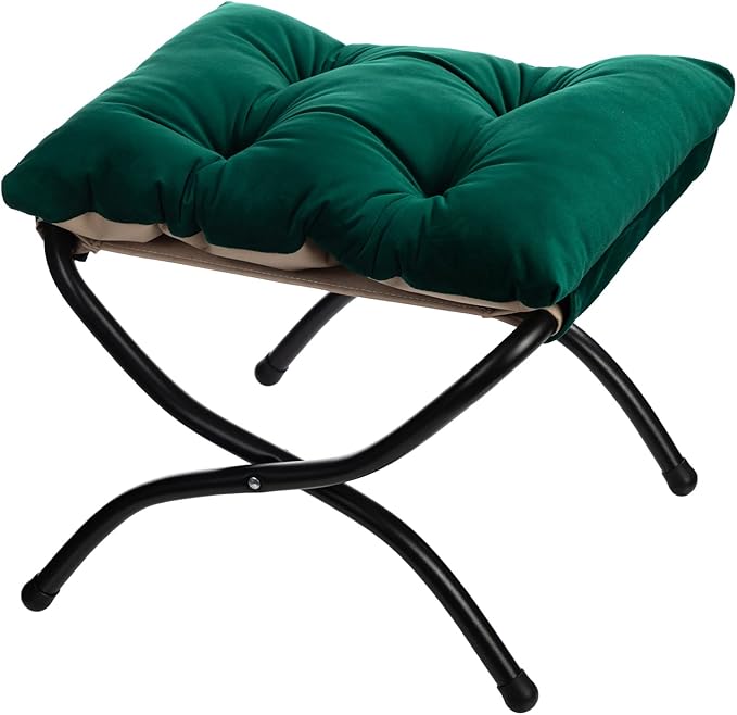 HollyHOME 15" Folding Footrest Stool, Upholstered Small Foldable Ottoman by HollyHOME