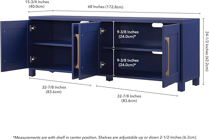Henn&Hart Rectangular TV Stand for TV's up to 75" in Dark Blue, for Home - Image 3