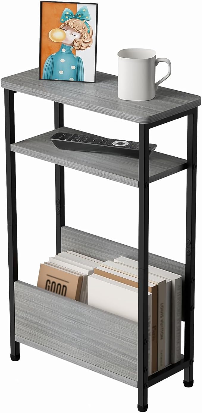 7.1" Narrow Side Table for Small Spaces, 3 Tier Small End Table by THUMEYE