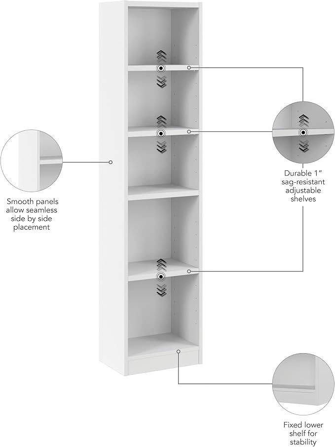 Bush Furniture Universal 17W Narrow 5 Shelf Bookcase in White, Tall Skinny - Image 5