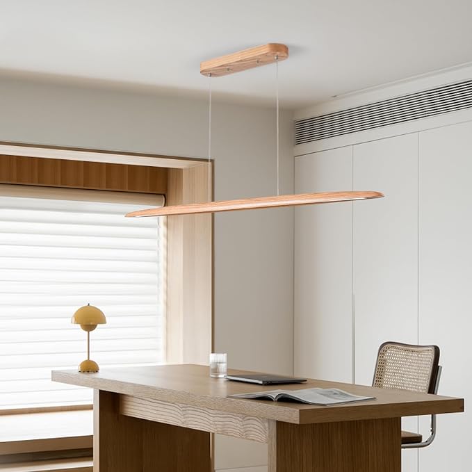 39" 24W Wood LED Linear Pendant Light Fixture Led Dining Room Light Dimmable - Image 3