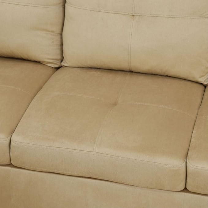 Beige L-Shaped 3-Piece Flannel Sofa - Image 8