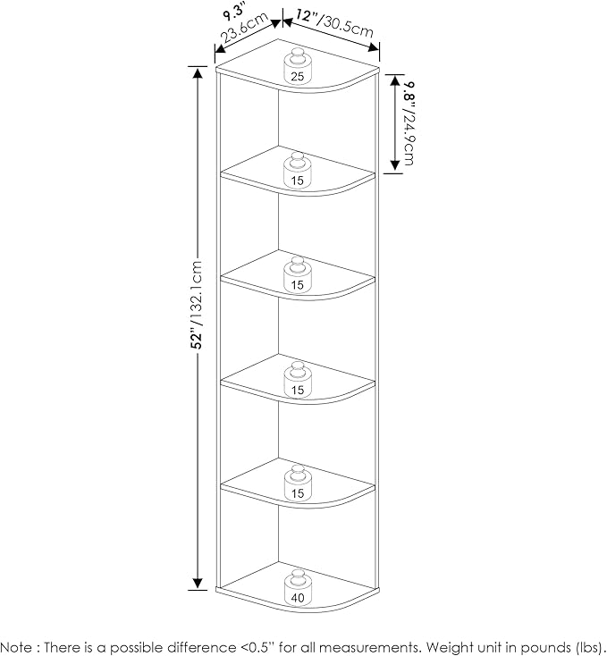 Furinno Pasir 5-Tier Corner Open Shelf Bookcase, French Oak - Image 3