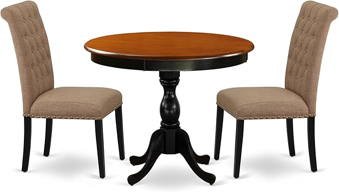 East West Furniture AMBR3-BCH-17 3 Piece Dining Table Set Contains a Round by EastWestFurniture