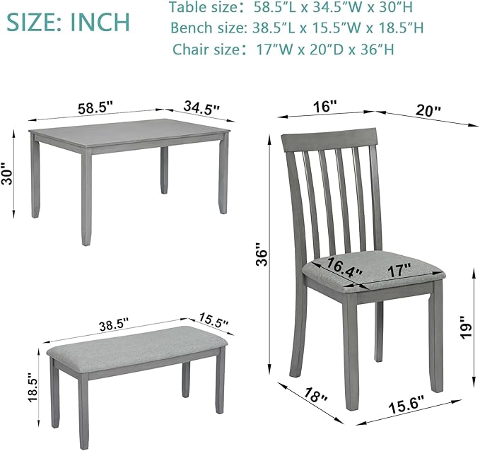soges 6 Piece Kitchen Dining Table Set, Rectangular Wooden Dining Table - Image 5