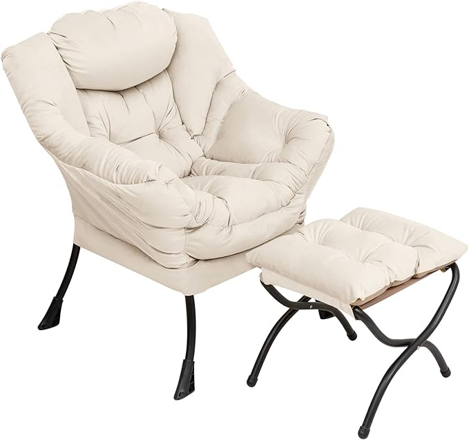 Lazy Chair with Ottoman, Modern Chair with Folding Footrest, Lounge Accent Chair - Image 9