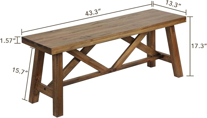 Wnutrees 43" Farmhouse Wood Bench, Rustic Solid Wood Entryway Bench Seat - Image 2