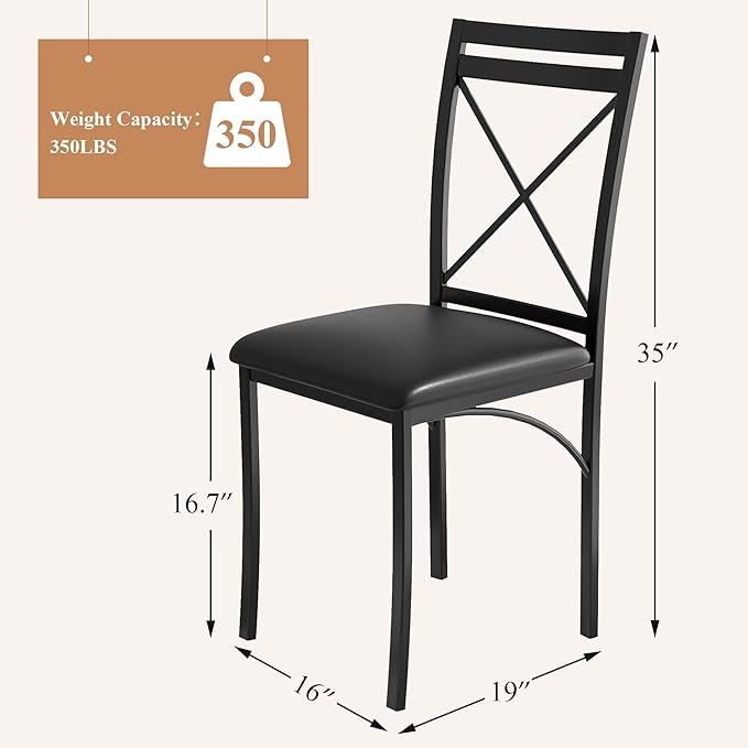 VECELO Metal Dining Chairs Set of 4, Steel Legs and PU Leather Cushion Seats - Image 6
