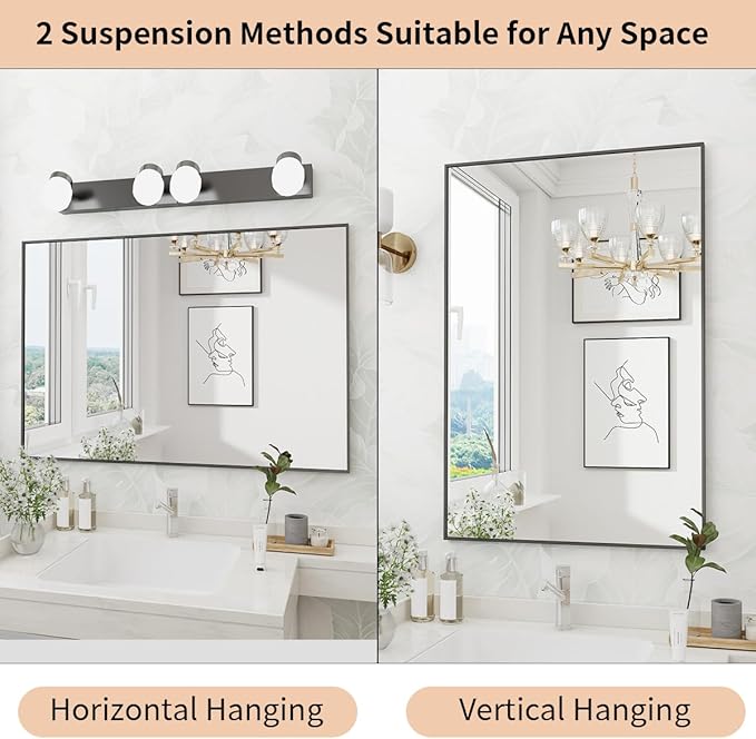 Koonmi Black Rectangle Wall Mirror, 24x32 Inch Bathroom Mirror, Aluminum Frame - Image 7