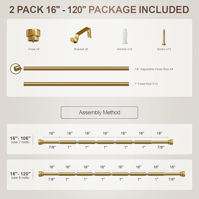 2 Pack Modern Gold Curtain Rods - Image 9