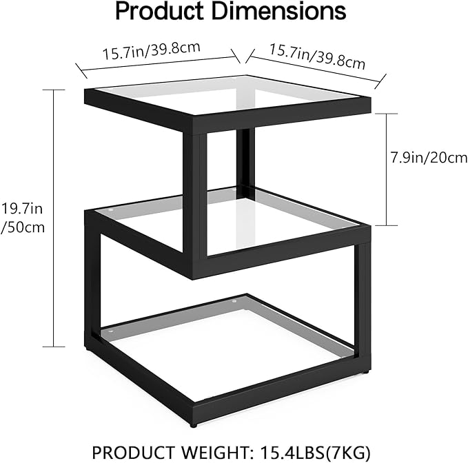3-Tier Glass Table with LED Strip, Unique S-Shaped Design SideTable, Moderen - Image 2